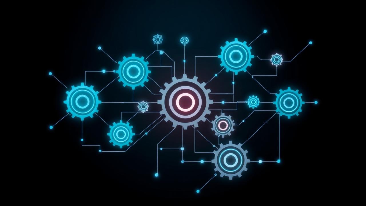 Workflow gears connecting into AI neural pathways